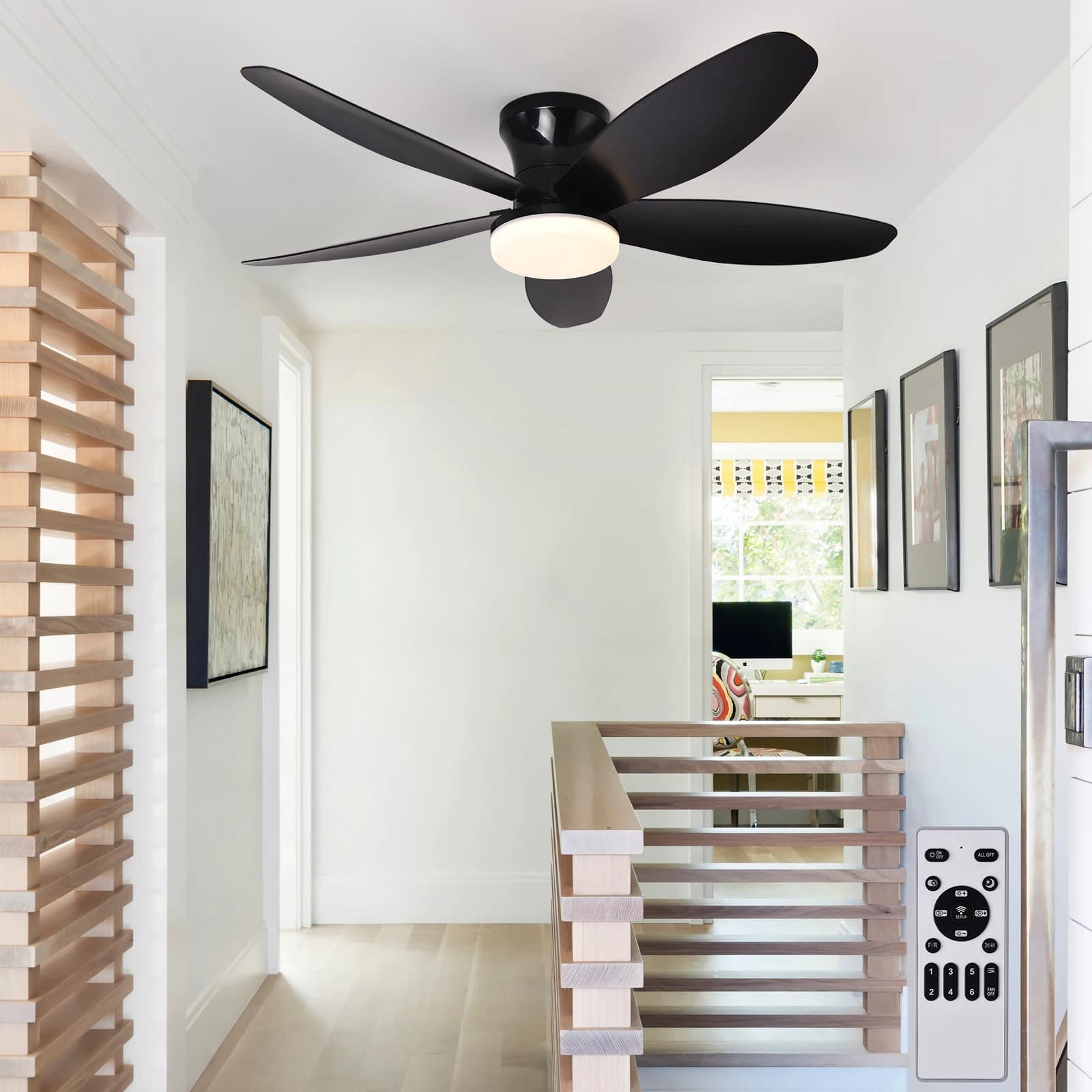 Ventilatore da soffitto con luce 3 colori, 6 velocità, temporizzazione, ventilatore da soffitto con telecomando 5 pale per cucina, camera da letto, sala da pranzo
