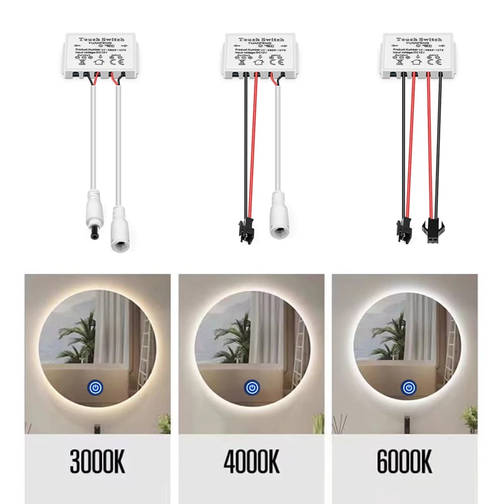 12V 5A Specchio da bagno LED Dimmer Interruttore Capacitivo CCT Sensore tattile regolabile per luci a specchio Decorazione retroilluminata