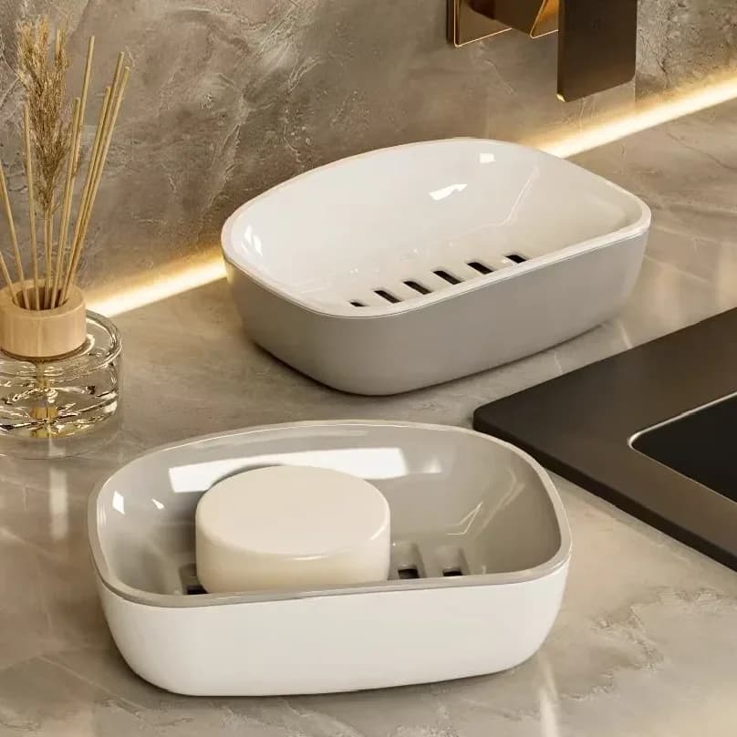 Portasapone a doppio strato con scarico, facile da pulire, mantiene il sapone asciutto, fondo antiscivolo, portaoggetti da bagno per uso domestico