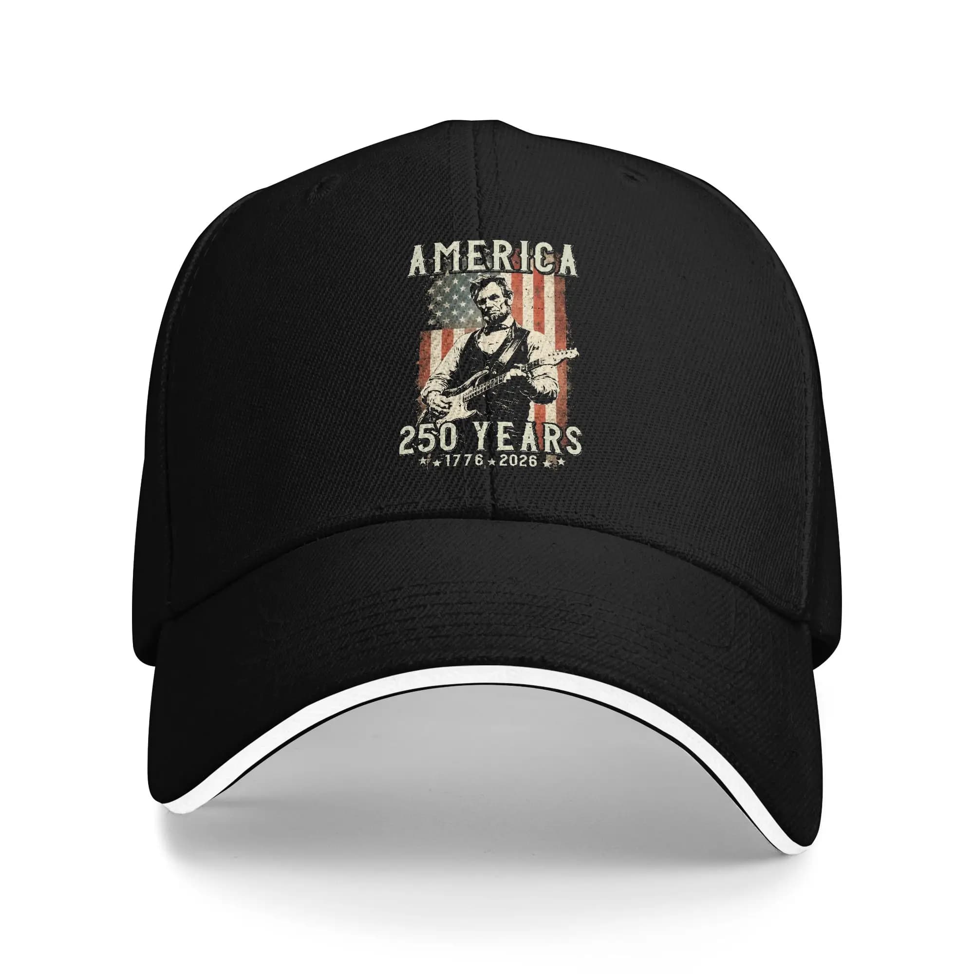 Vintage Lincoln Playing Guitar 250 Years America Baseball Caps Fashion Sandwich Hats for Men Women Adjustable Sun Hat Outdoor