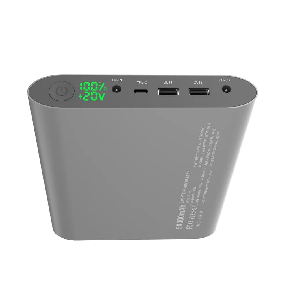 Prodotti di tendenza del 2025 Nuovi Powerbank in alluminio da 50000 MAh per notebook Computer portatile Power Bank DC 16v 19v 20v 4.7A