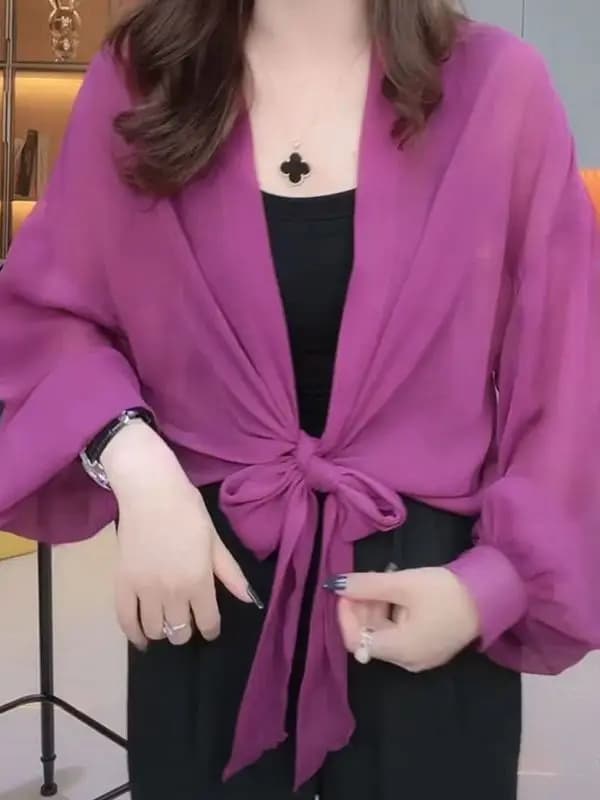 Giacca in chiffon a maniche lunghe da donna, comoda per il pendolarismo, ampia e alla moda, capospalla estivo nuovo stile, sottile e traspirante per l'aria condizionata