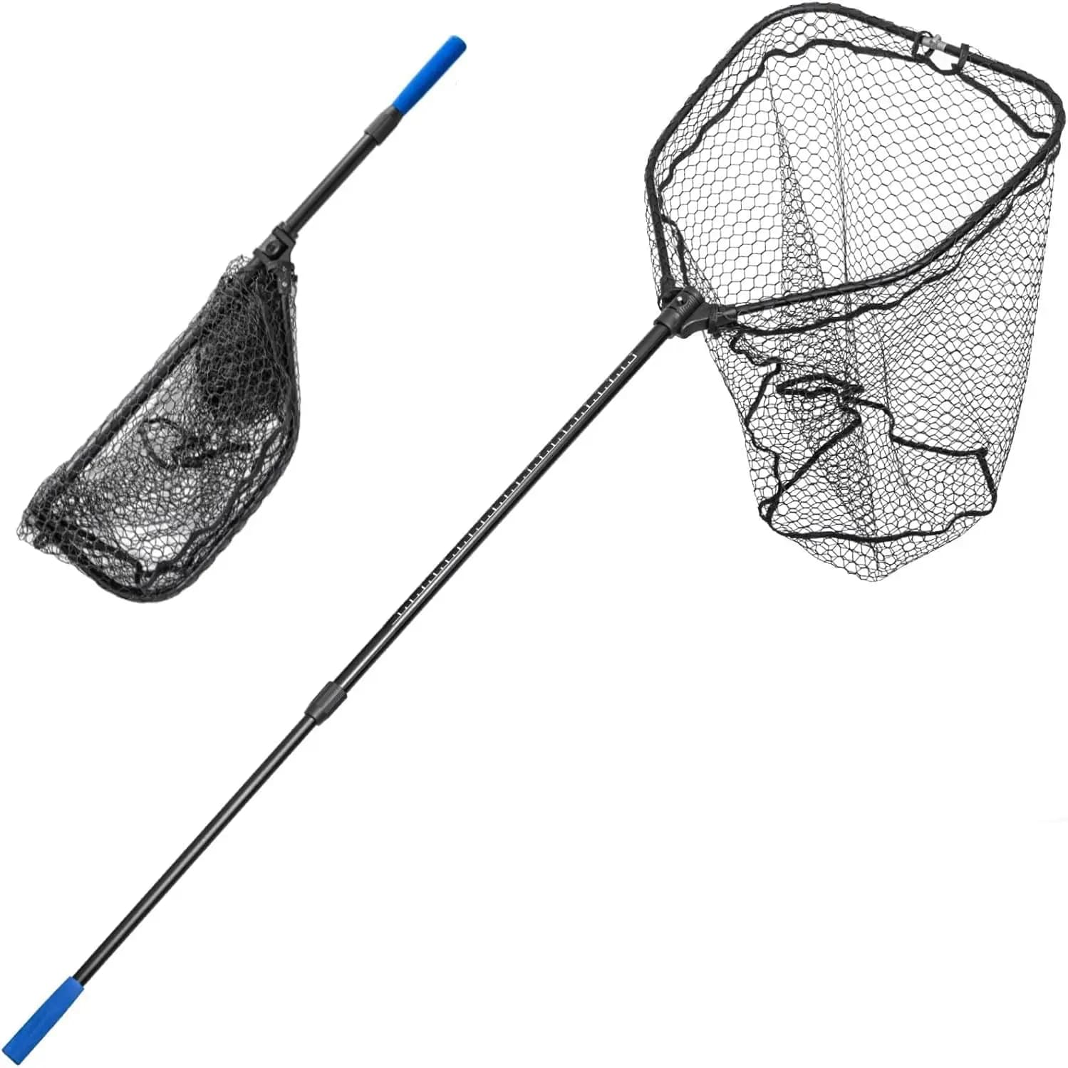 Grande Rete da Pesca Telescopica con Manico Lungo, Rete in Gomma, Leggera, Lunghezza 56-75 Pollici, Cerchio 20x19 Pollici