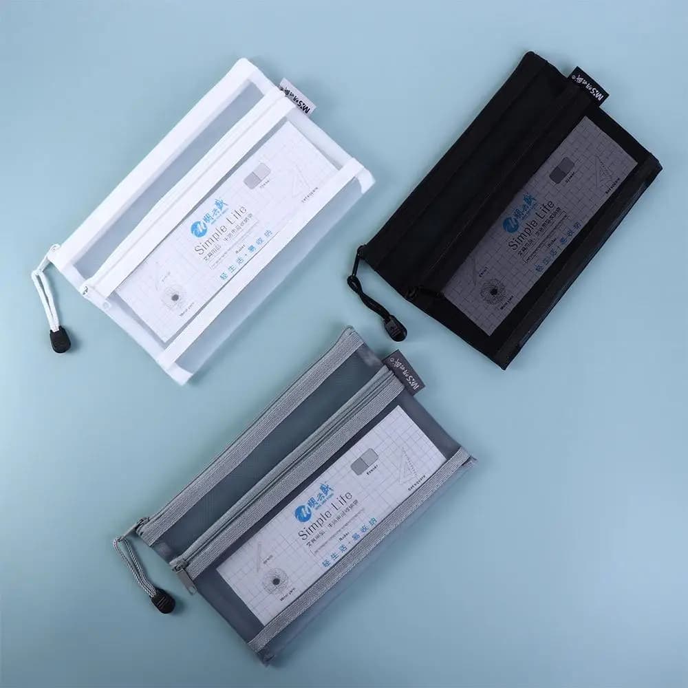 Astuccio in nylon, portapenne, custodia per documenti, borsa portaoggetti per cosmetici, astuccio a doppia rete, cartella portadocumenti, articoli di cancelleria per la scuola