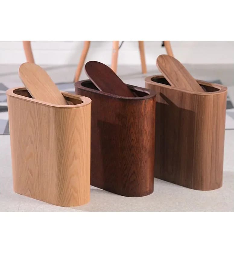Cestino per rifiuti in legno in stile nordico per camera da letto per uso domestico con coperchio cestino di carta durevole creativo per servizi igienici dell'hotel di lusso ZD133