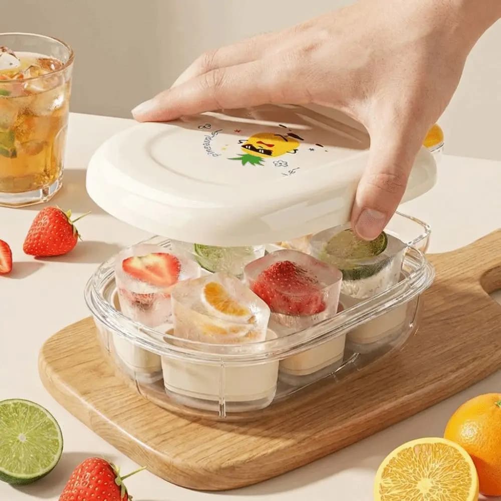 Stampo per Cubetti di Ghiaccio a 6 Scomparti in Silicone Alimentare, Vassoio Anti-perdita con Coperchio, Congelamento Rapido, Contenitore per Ghiaccio, per Bar e Feste
