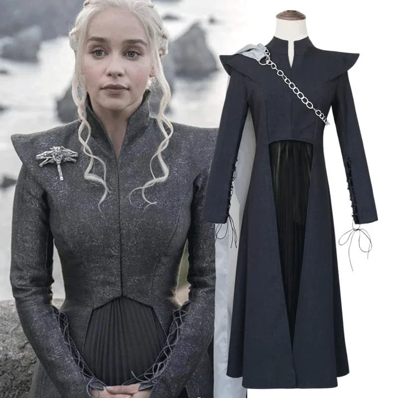 Daenerys Targaryen Cosplay Costume Movie Characters Black Outfit Cloak Halloween Party Women Aldult Party Suit G