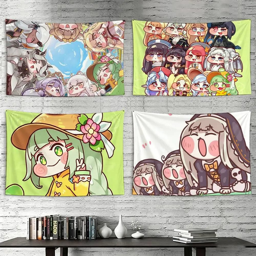 Trickcal Chibi Go G-Game Flags Tapestry da appendere alla parete, per esterni, garage, camera, bandiera decorativa, coperta per sfondo