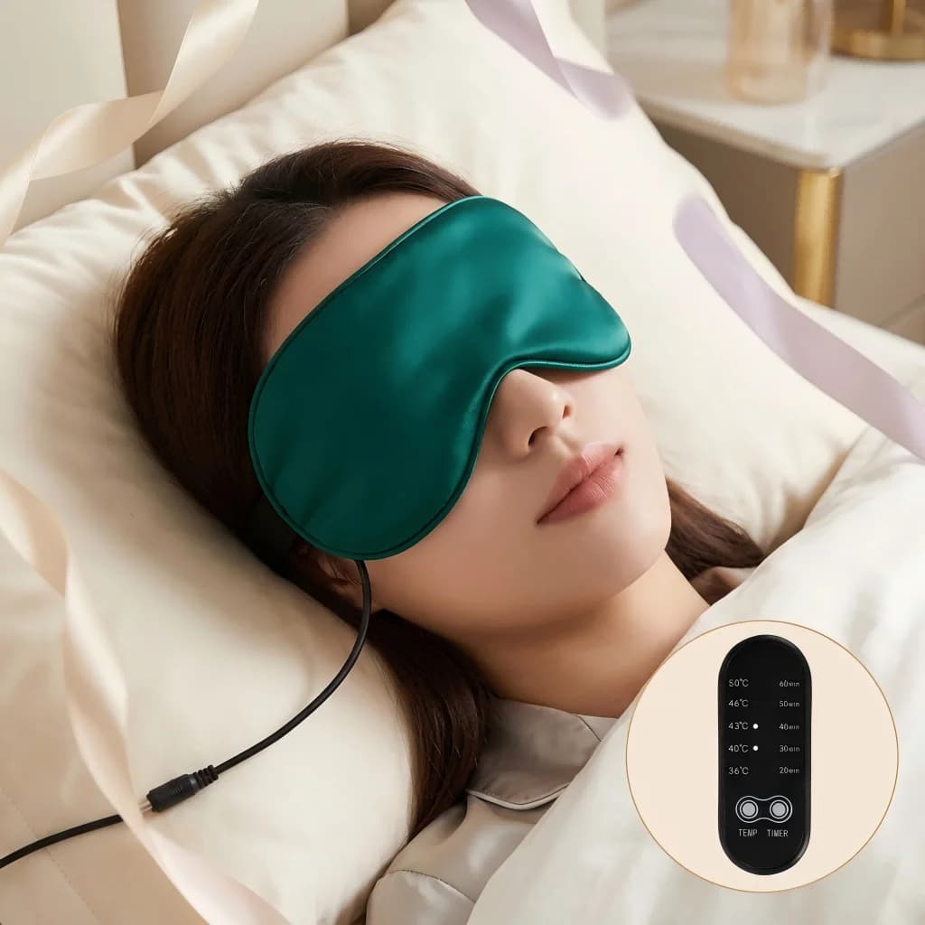 Mascherina per Occhi Nera Traspirante per un Sonno Confortevole e Profondo, con Funzione Oscurante, Riscaldamento a Temperatura Costante e Sollievo dalla Fatica