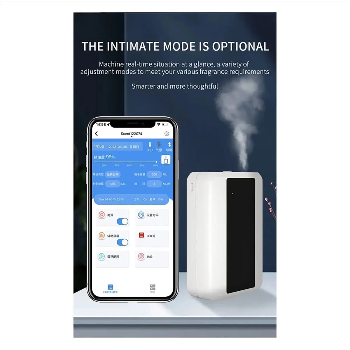 Diffusore di Oli Essenziali A24I Bluetooth WIFI, Macchina per Profumazione Automatica per Camere d'Albergo, Diffusore di Fragranze per Casa, Spina EU