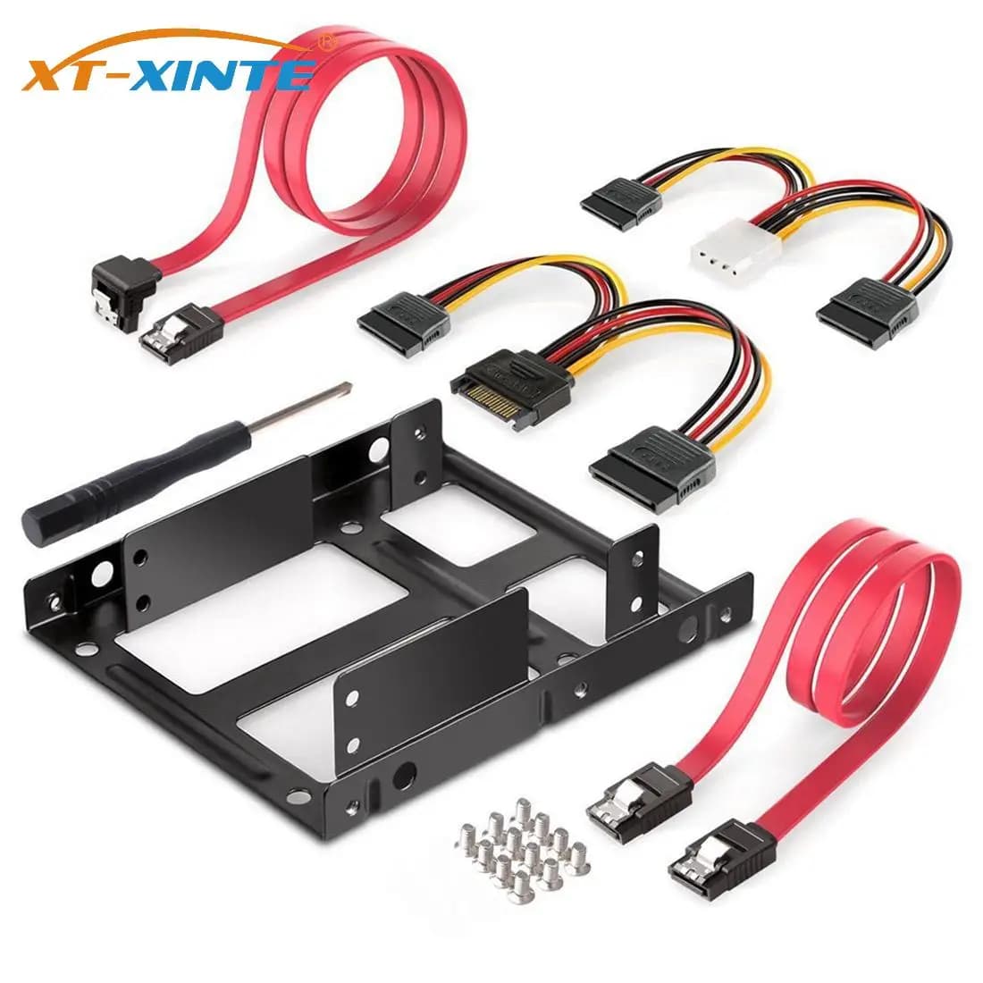 Supporto adattatore per kit di montaggio in metallo con staffa SSD HDD esterna a 2 alloggiamenti da 2,5 pollici a 3,5 pollici con set di cavi di alimentazione dati SATA