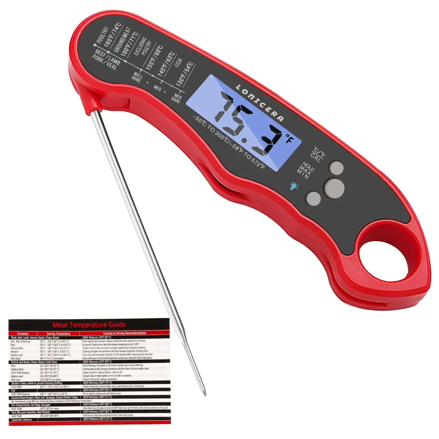 Digital Thermometer for Cars, Waterproof with Instant Reading, Foldable Round and Retro Illumination