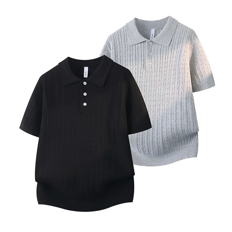 Summer Striped Mens T-Shirt Casual Lapel Short-Sleeve Button-Down Men Knit Blouse Light Luxury Comfort Y2K Outdoor-Homewear Tops