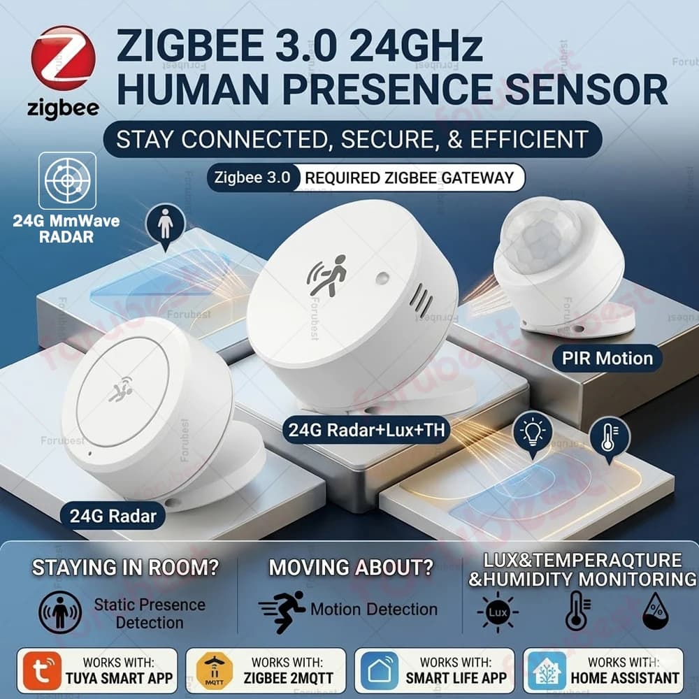 Sensore di Presenza Umana Zigbee 24G mmWave, Rilevatore Radar Smart Life, Supporto Tuya Zigbee2MQTT Home Assistant, Sensore di Movimento PIR Lux