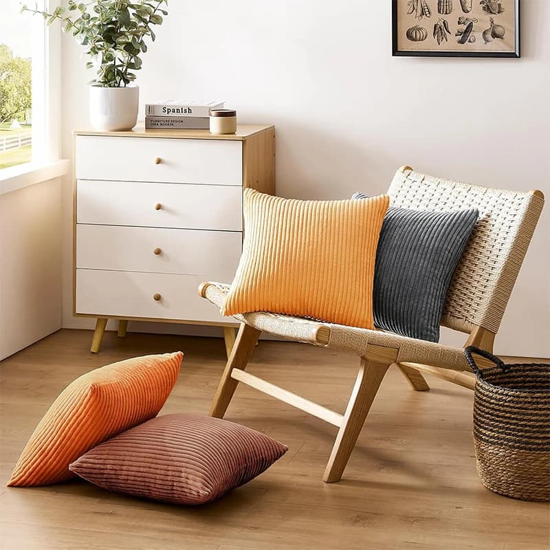 LMETJMA 2 Pcs 45x45cm Corduroy Striped Throw Pillow Cases Soft Decorative Throw Pillows Covers Cushion Cases Pillowcases JT410