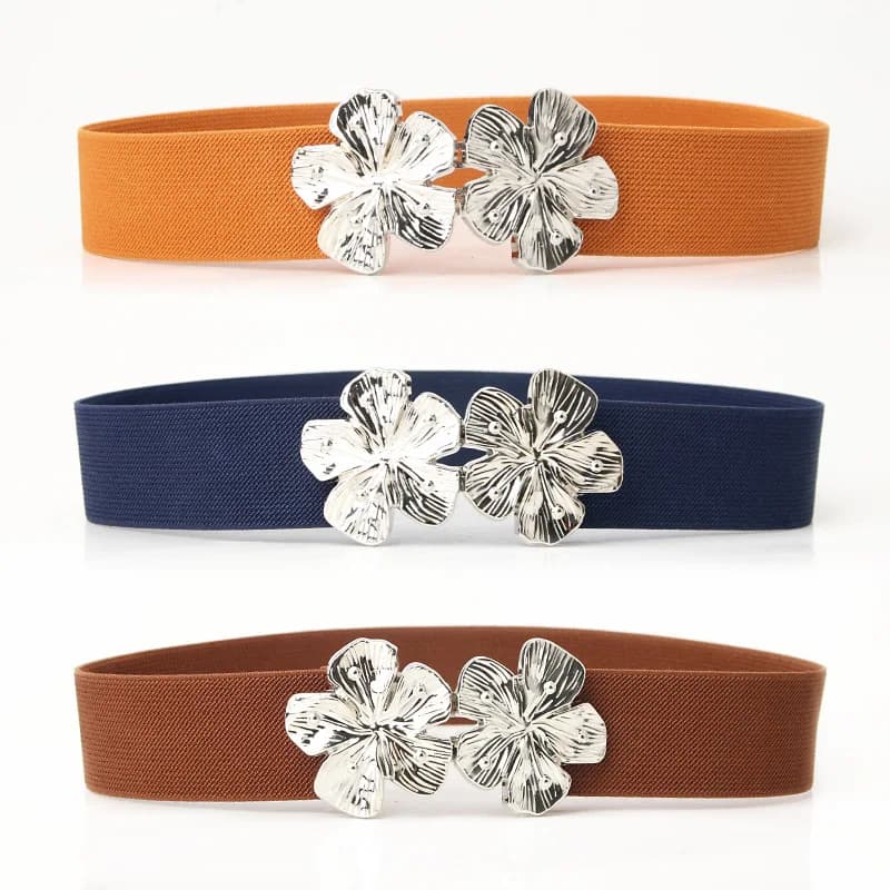 Nuova cintura elastica da donna elastica, cintura decorativa con fibbia floreale alla moda e versatile con sigillo in vita del cappotto