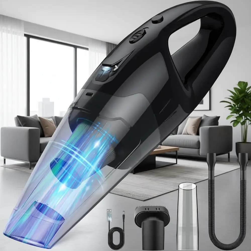 Mini Aspirapolvere per Auto con LED, Ricarica USB, 0,75 kg, 25 Minuti di Autonomia per Auto/Casa/Peli di Animali
