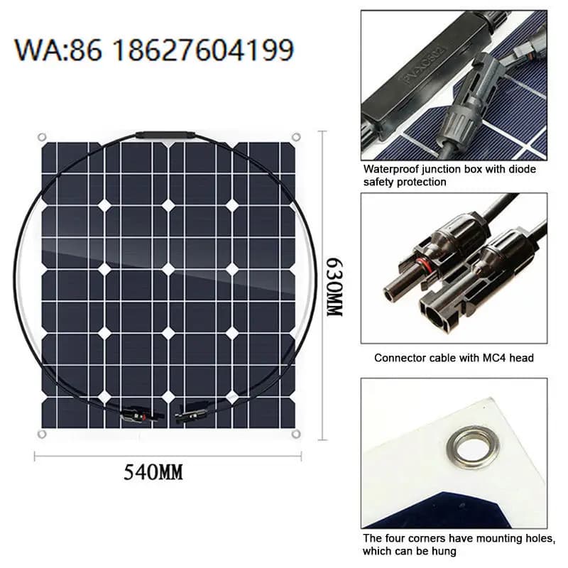 Pannello Solare Flessibile Monocristallino 50W-150W, Caricatore a Celle Fotovoltaiche per Auto e Sistemi Off-Grid