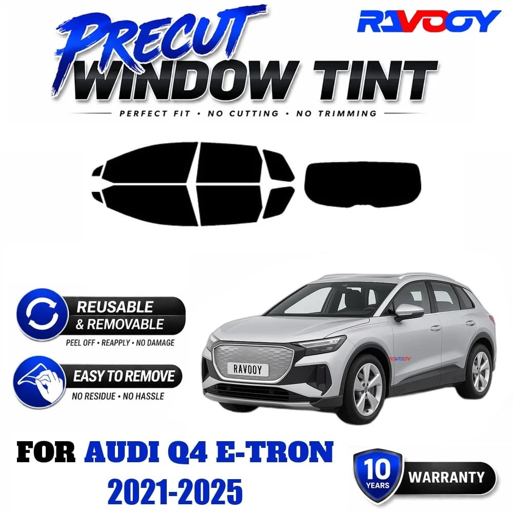RAVOOY Precut Window Tint, Reusable Removable EPU Film, Custom Fit for Audi Q4 e-tron 2021-2025, UV Heat Protection