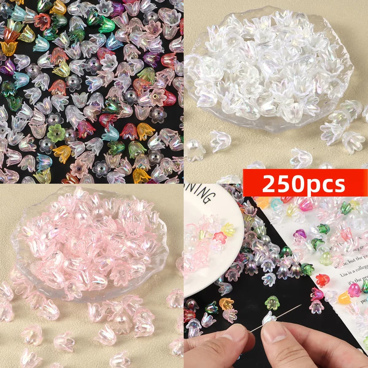 250pcs 10mm AB Colorful; Orchid; Trumpet Flower; Flower Beads. DIY Handmade Beads, Materials, Wind Chime Flower