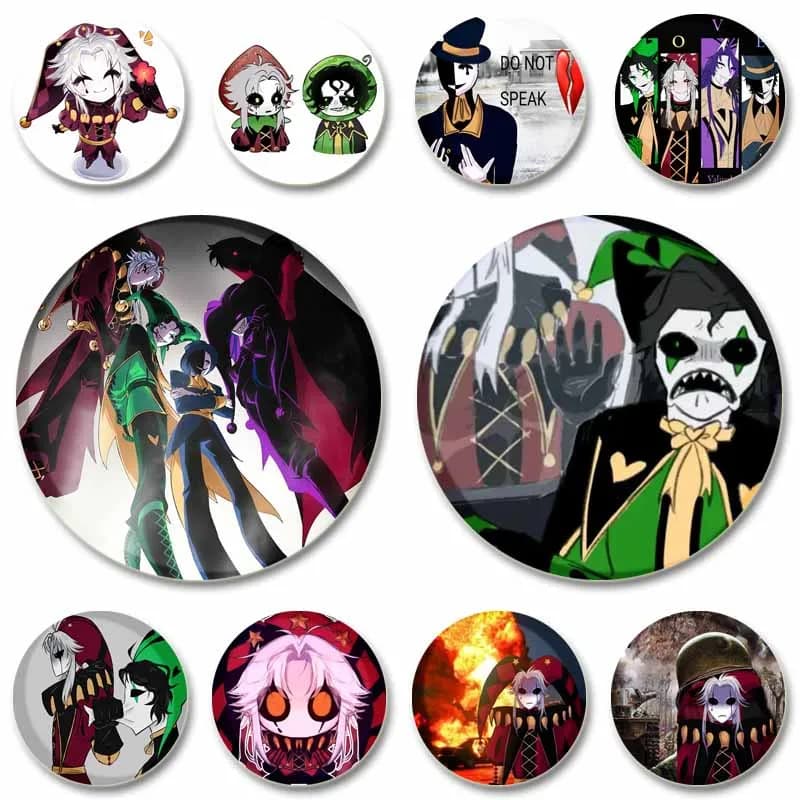 Spilla Rotonda Personalizzata a Tema Cartone Animato Pierrot Arlecchino Pagliaccetto, Accessorio per Abbigliamento, Borse, Cappelli, Gioielli e Regali