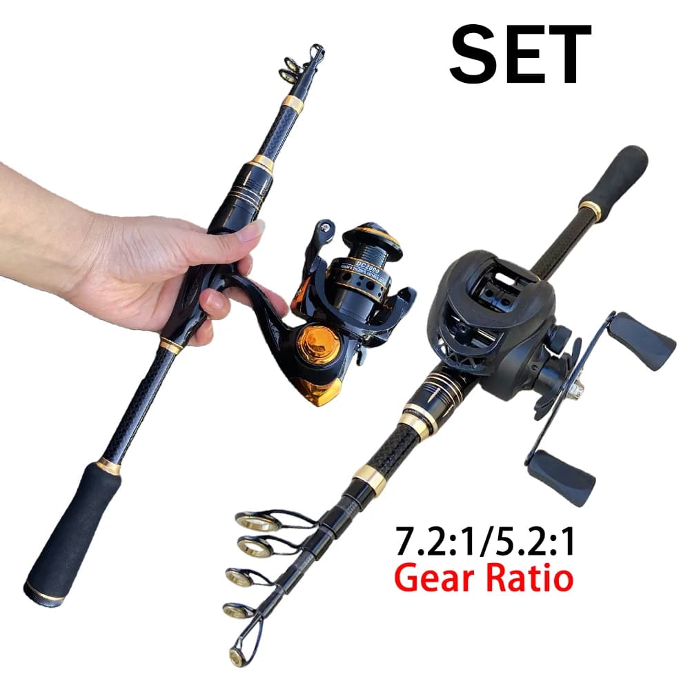 Fishing Tackle Combination Short Fishing Rod Reel Combo Set 1.8m/2.1m Telescopic Baitcasting Reel Jigging Max Drag 10kg Travel