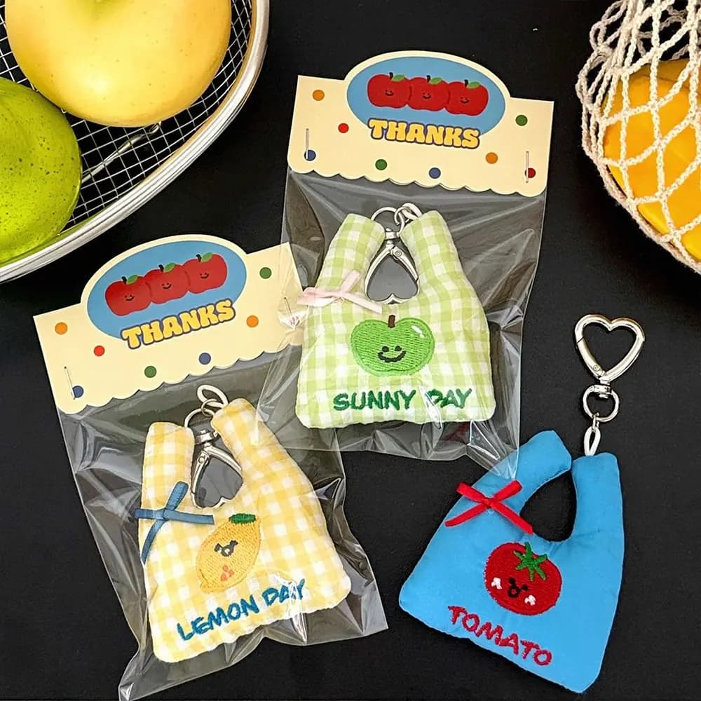 Versatile Cute Fruit Handbag Design Keychain Cloth Cartoon Car Key Ring Key Ornament Doll Bag Pendant Gifts