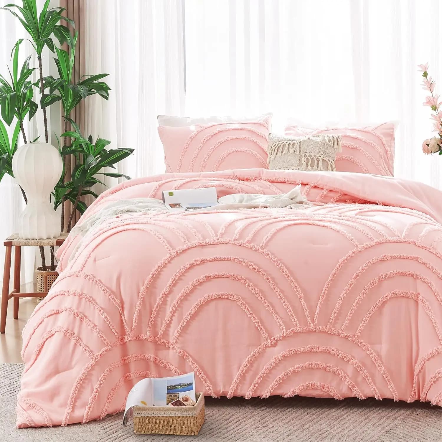 Set Twin/Twin XL Pink Cover Set with Rainbow Design, Light and Soft Bed Linen for All Seasons