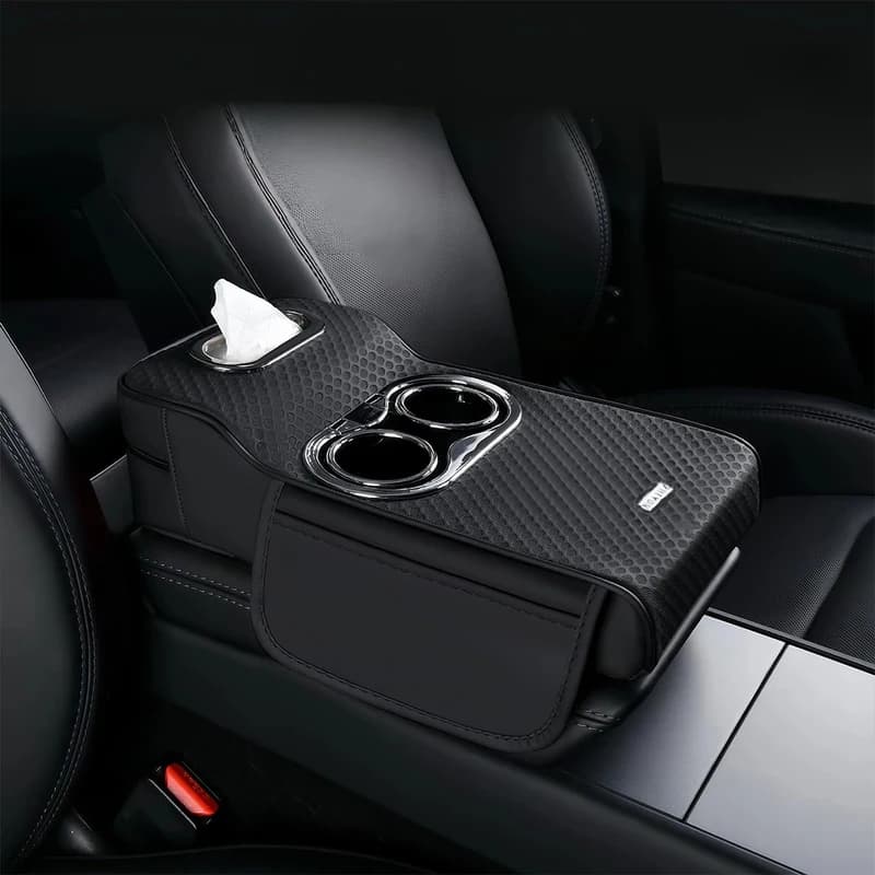 Multifunctional Car Center Console Armrest Cushion Extended Auto Storage Holder with Drink Holders and Storage Bag