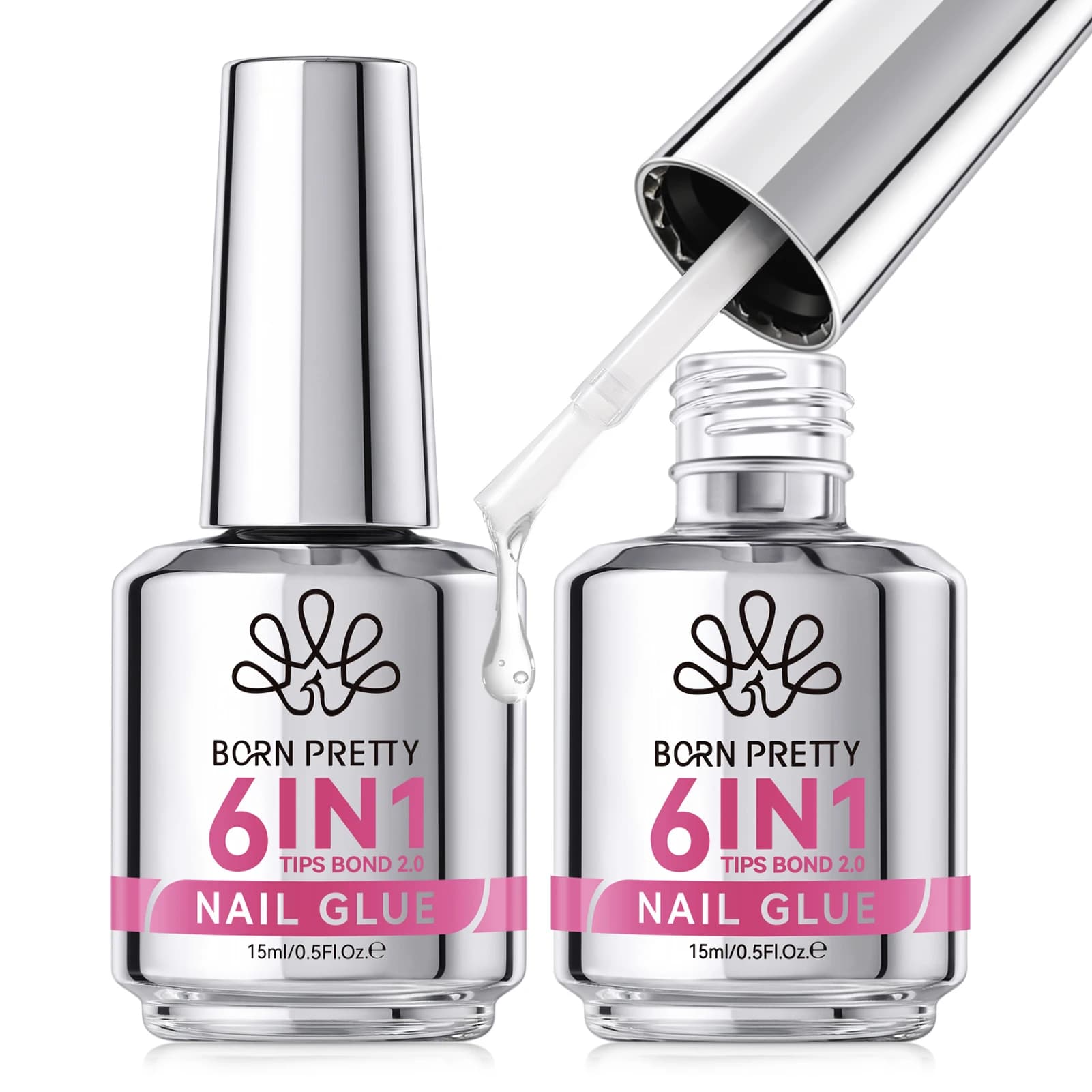BORN PRETTY Nuovo Gel Colla per Unghie 6 in 1 2.0, Rinforzante per Unghie Finte, Base Gel, Top Coat, Gel Costruttore Soak Off per Nail Art 15ml