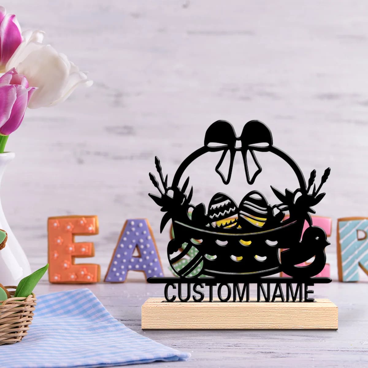1pc Fun Personalized Custom Easter egg Metal Statues Desktop sculpture with wooden base suitable for pet grooming