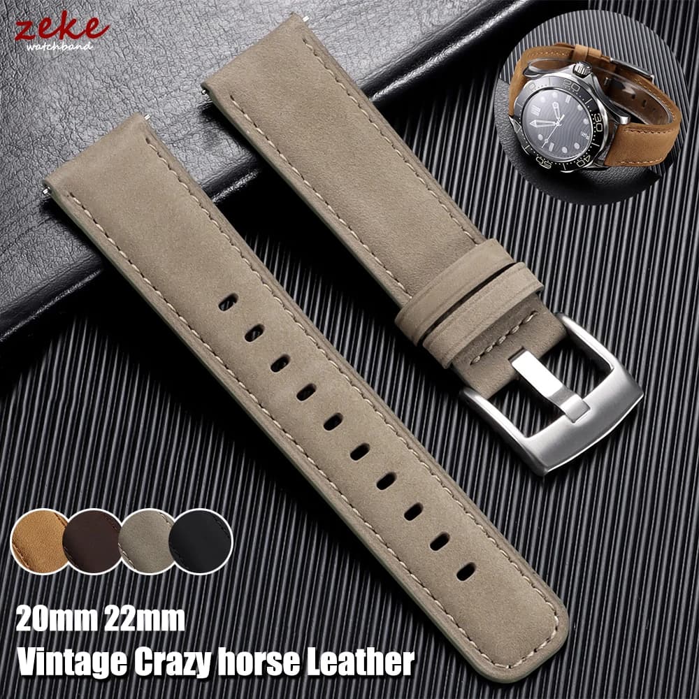 Vintage Matte Calfskin Leather Watchband Bracelet Black Brown Watch Strap for Women Men 20mm 22mm Wristband with Black Buckle