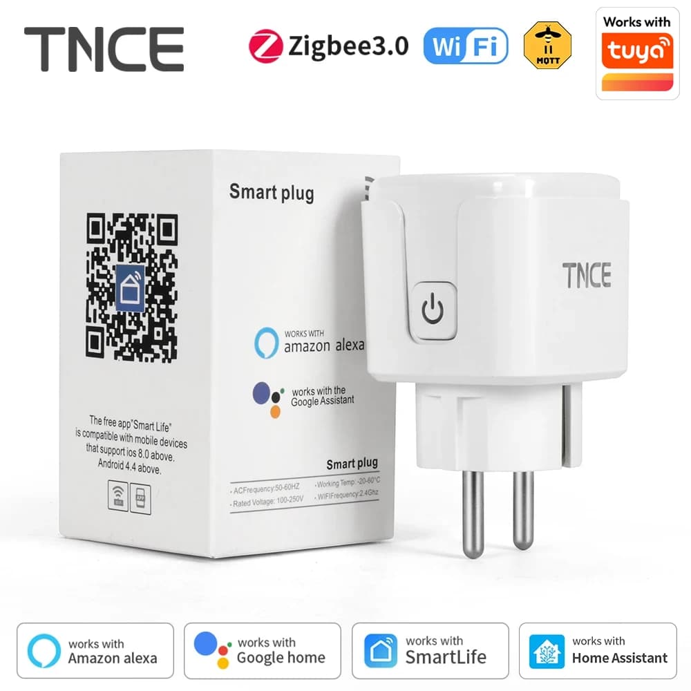 TNCE Tuya Wifi/Zigbee3.0 Intelligent socket 16A/20A with Consumption Monitoring, Remote Control and Vocal, Compatible with Alexa Google Home