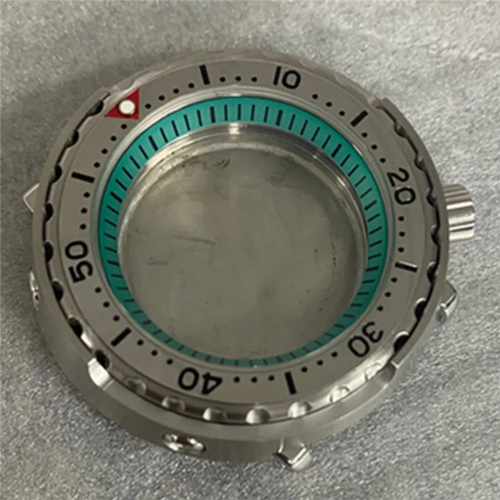 NH35 Case, 45MM Stainless Steel Canned Watch Case Light Blue Inner Ring Mineral Glass Watch Cover for NH35/NH36 Movement