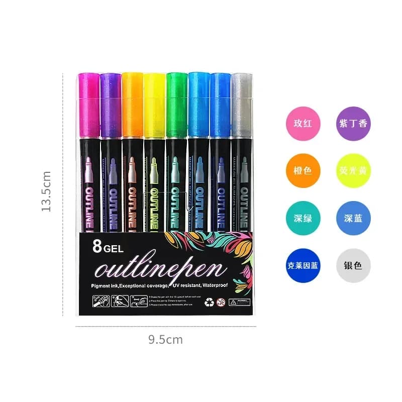 8 Color Double Line Outline Art Pen Marker Pen DIY Graffiti Outline Marker Pen Highlighter Scrapbook Diary Poster Card