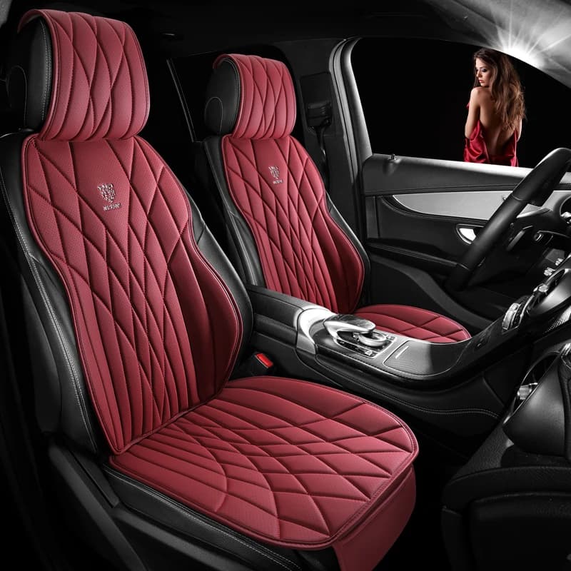 PU Leather Car Seat Covers Double Seat Front Luxury, 3D Seams, Soft, Comfortable, Breathable, With Pockets