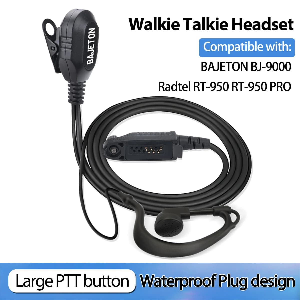 BAJETON Walkie Talkie Cuffia Pulsante PTT di grandi dimensioni Microfono Auricolare Spina impermeabile Design per BJ-9000 RT-950 RT-950PRO Radio