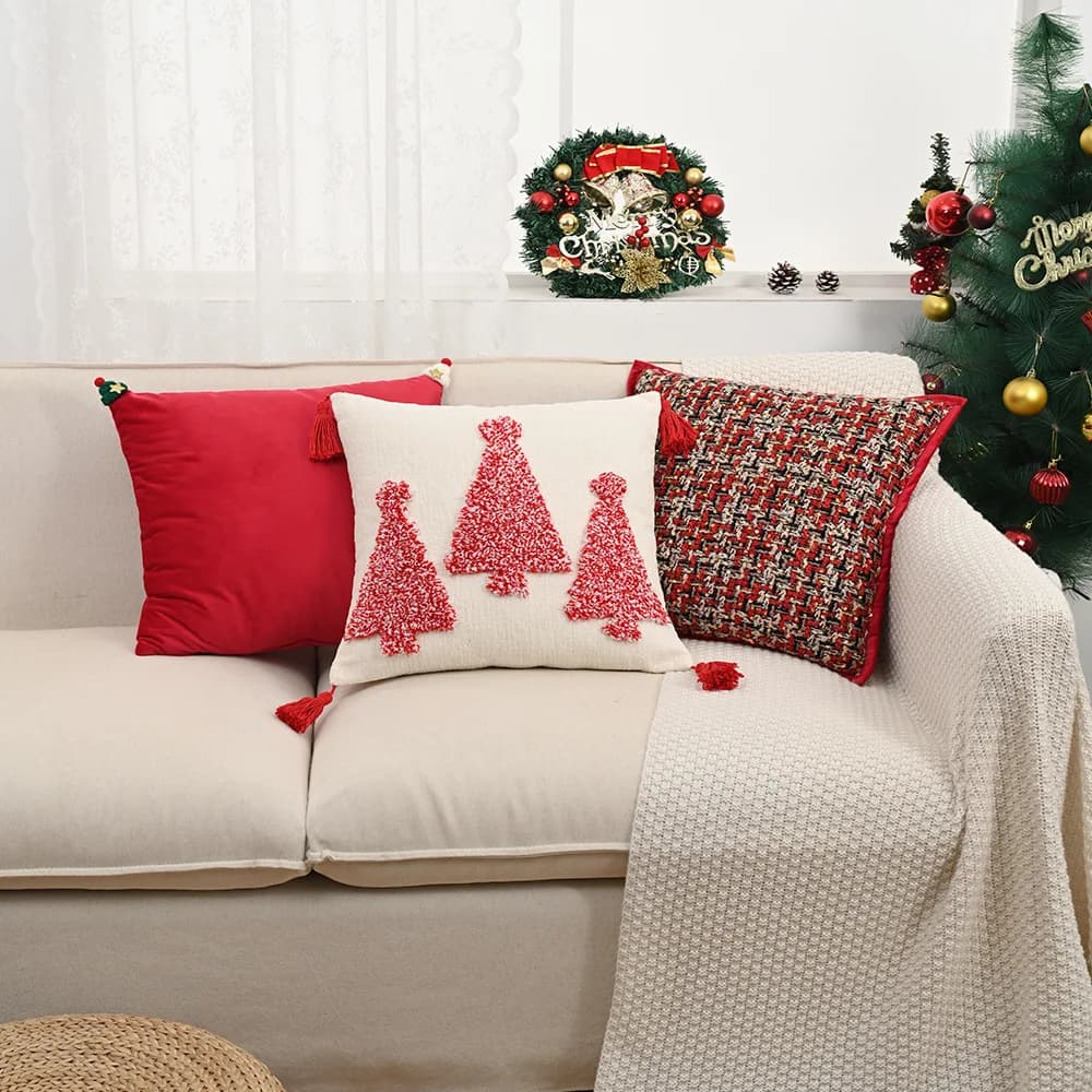 Christmas pillow red and green pillow quilted for christmas tree lining for sequins pillow decorative living room for Festival
