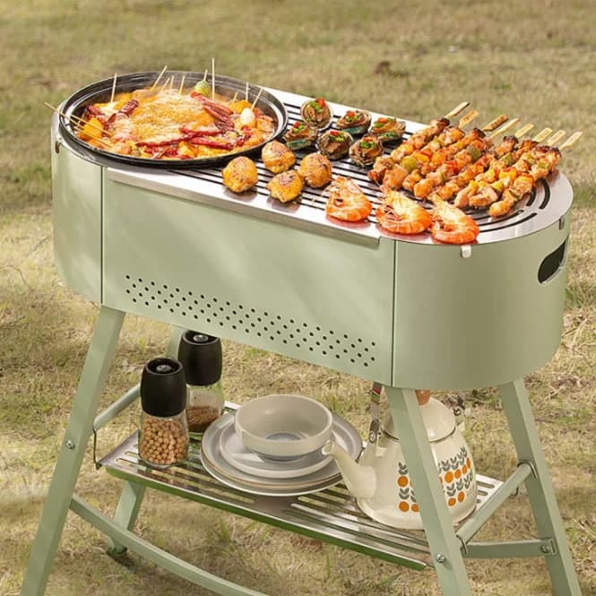 Barbecue Grill, Household Barbecue Rack, Outdoor Charcoal Grill, Wood-fired Cooking Pot, Skewer Grill, Frying Pan