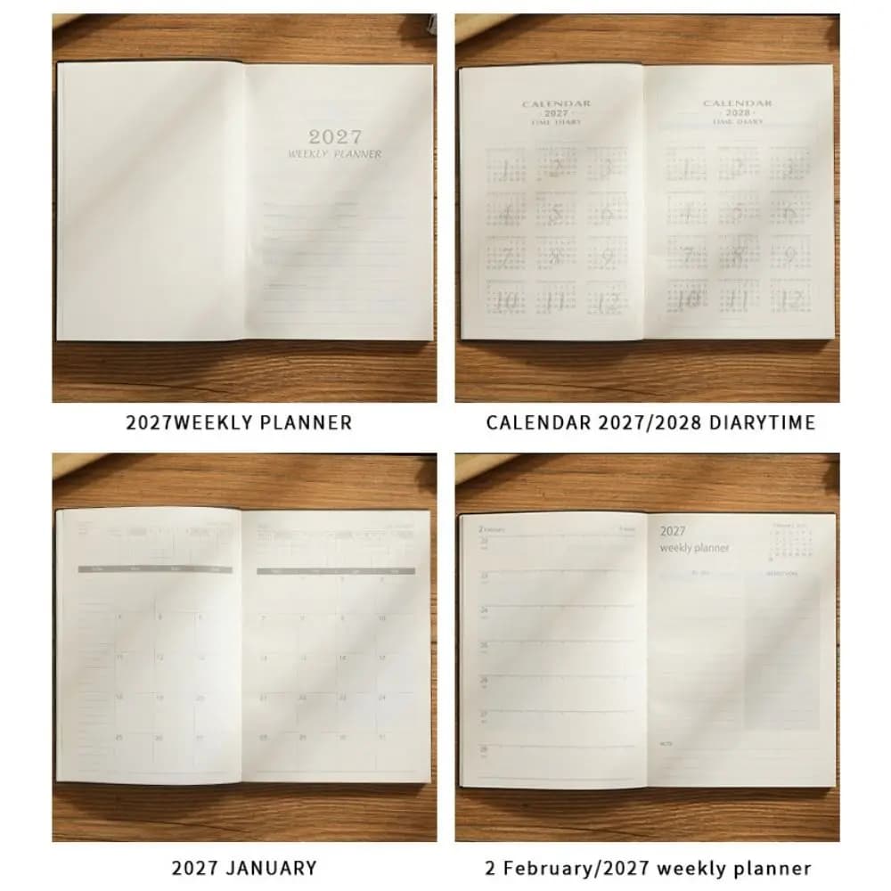 English 2027 Schedule Planner Notepad Wear-resistant Efficiency To-do List Notebook 12 Months Leather Cover