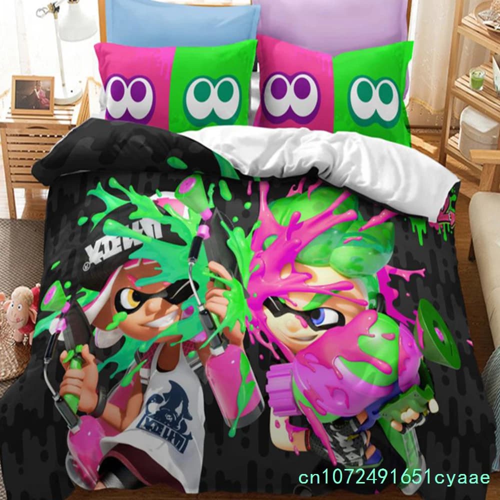 Popular Splatoon 2 Game Printed Bedding Set 3d Cartoon Duvet Cover Set Pillow Case Twin Full Queen King Size Bed Linen Bed Set