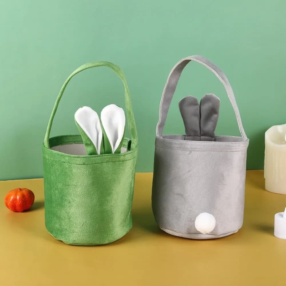 Borsa tote semplice con orecchie da coniglio pasquale, borsa a mano con orecchie di coniglio a cartone animato, borsa resistente in tessuto per uova e caramelle di Pasqua, borsa per il trasporto
