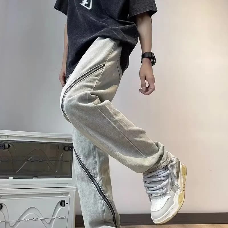 Yellow Clay Men's Jeans Trendy American High Street Sle Straight Leg Micro Flared Long Trousers Spring Autumn Faion