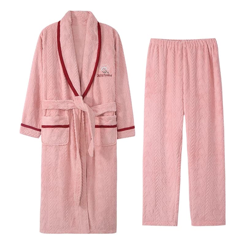 Long Robes + Pants 2PC Winter Fall Pajama Suit Thick Warm Flannel Women Robe Sets Full Sleeve Sleepwear Pijamas Mujer Homewear