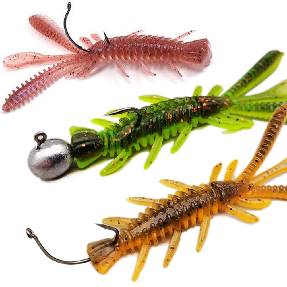 Kit esche morbide galleggianti 5 cm 6 cm 7 cm Gamberetti Jig Rig Attrezzatura da pesca Attrezzatura da pesca in silicone Swimbait Carpa Attirare Set da pesca 10-20 pezzi Esca