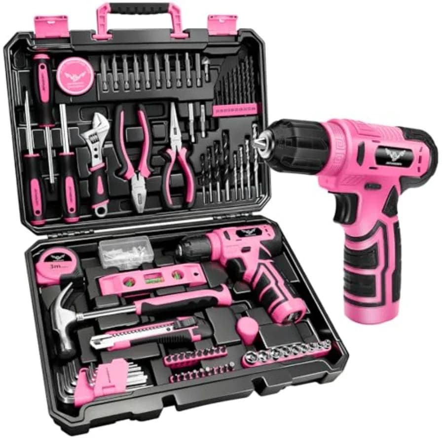 Set di Attrezzi - Trapano a Batteria 8V con 127 Pezzi, Kit di Utensili per Casa con Trapano Manuale, Perfetto per Donne e Uomini, Ideale per Proprietari di Casa e Fai-da-Te