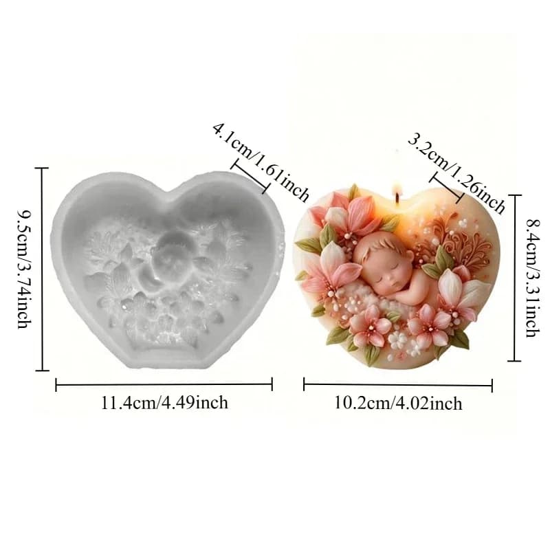 DIY Heart Shape Sleeping Baby Silicone Candle Mold, Aromatherapy Gypsum Cement Craft, for Soap Making Home Gift Decor Tool