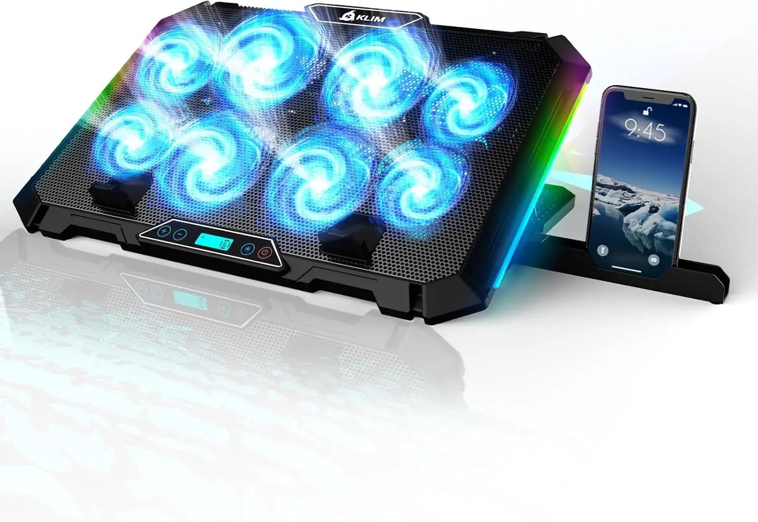 Base di Raffreddamento per Laptop da Gaming con 8 Ventole, Supporto RGB, Porte USB, Porta Telefono, Compatibile fino a 17 Pollici, Garanzia di 5 Anni