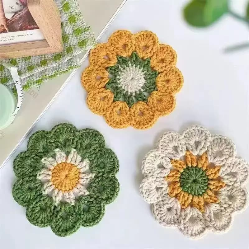 Sottobicchieri Decorativi a Forma di Fiore, Fatti a Mano all'Uncinetto, Resistenti al Calore, Tovagliette per Tavola da Pranzo, Decorazioni per Cucina e Casa
