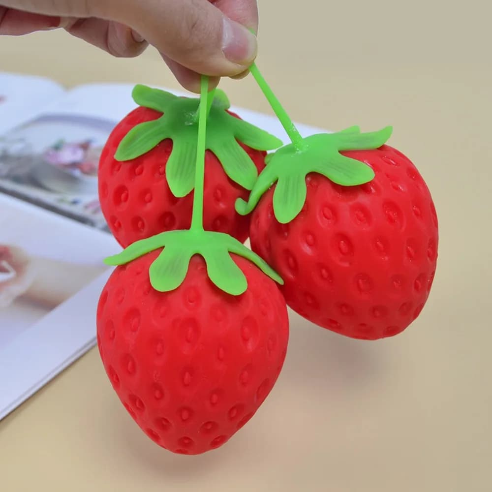 Novelty Stress Relief Simulation Strawberry Squishy Toy. Slow Rise Dough Ball Antistress Toy. Soft Bouncy Decompression Gift.
